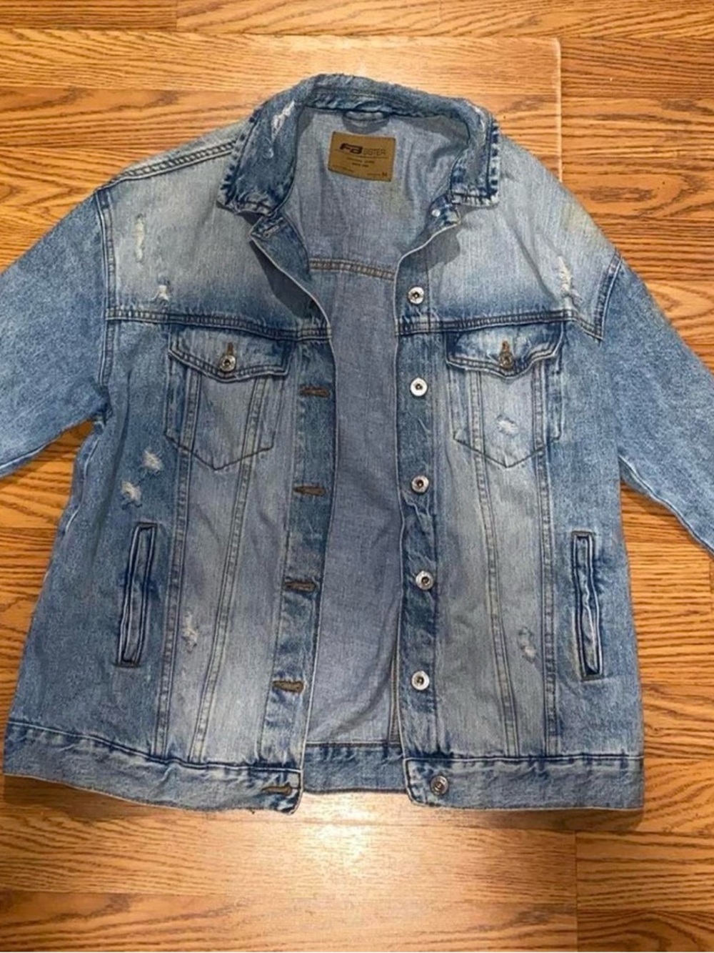 FB Sister Light Wash oversized Distressed Denim Jacket